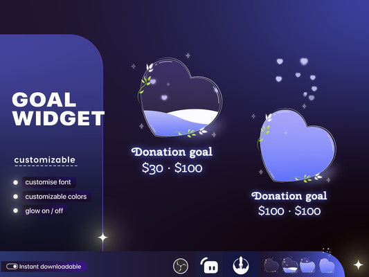 Cute Minimalist Heart Liquid Filling Goal Widget is fully customisable for Twitch Streamlabs, TikTok Studio, and Streamelements.