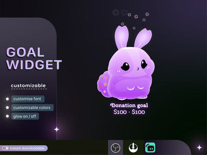 Cute Rabbit Liquid Filling Goal Widget is fully customisable for Twitch Streamlabs, TikTok Studio, and Streamelements.