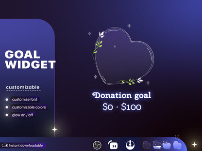 Cute Minimalist Heart Liquid Filling Goal Widget is fully customisable for Twitch Streamlabs, TikTok Studio, and Streamelements.