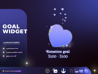 Cute Minimalist Heart Liquid Filling Goal Widget is fully customisable for Twitch Streamlabs, TikTok Studio, and Streamelements.