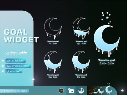 Melting Moon Goal Widget: Customisable Stream Overlay (Digital Download)