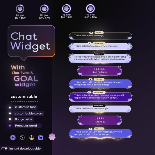 Floral Purple Chat Widget: Mystical Stream Overlay (StreamElements)