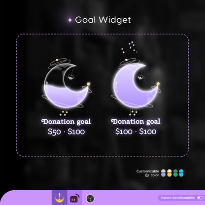 Celestial Moon Goal Widget: Custom Twitch Stream Overlay (Digital Download)