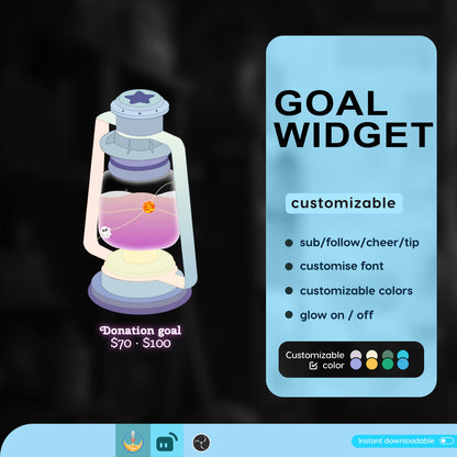 Lantern Aesthetic Liquid Filling Goal Widget is fully customisable for Twitch Streamlabs, TikTok Studio, and Streamelements