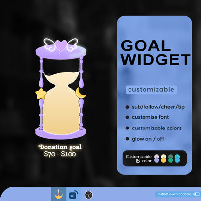 Cute Sand Timer Liquid Filling Goal Widget is fully customisable for Twitch Streamlabs, TikTok Studio, and Streamelements