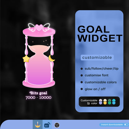 Cute Sand Timer Liquid Filling Goal Widget is fully customisable for Twitch Streamlabs, TikTok Studio, and Streamelements