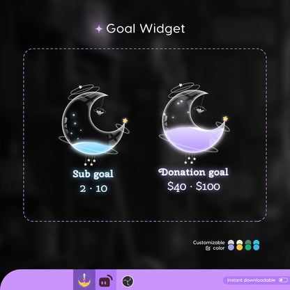 Celestial Moon Goal Widget: Custom Twitch Stream Overlay (Digital Download)