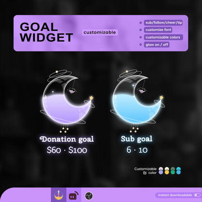 Celestial Moon Goal Widget: Custom Twitch Stream Overlay (Digital Download)
