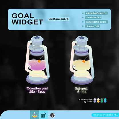 Lantern Aesthetic Liquid Filling Goal Widget is fully customisable for Twitch Streamlabs, TikTok Studio, and Streamelements