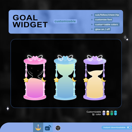 Cute Sand Timer Liquid Filling Goal Widget is fully customisable for Twitch Streamlabs, TikTok Studio, and Streamelements