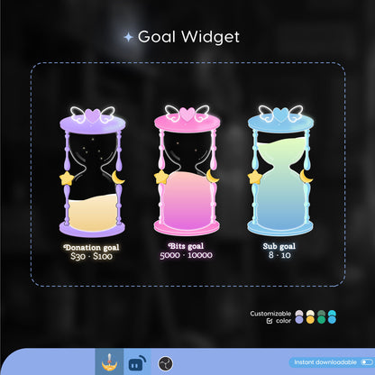 Cute Sand Timer Liquid Filling Goal Widget is fully customisable for Twitch Streamlabs, TikTok Studio, and Streamelements