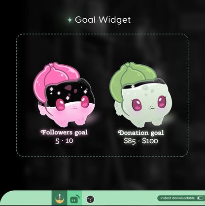 Cute Bulbasaur Pok-é-mon Liquid Filling Goal Widget is fully customisable for Twitch Streamlabs, TikTok Studio, and Stream-elements