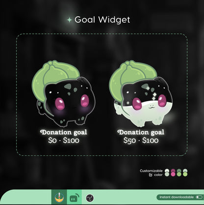 Cute Bulbasaur Pok-é-mon Liquid Filling Goal Widget is fully customisable for Twitch Streamlabs, TikTok Studio, and Stream-elements