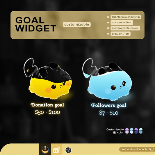 Pikachu Goal Pokemon Liquid Filling Goal Widget is fully customisable for Twitch Streamlabs, TikTok Studio, and Stream-elements