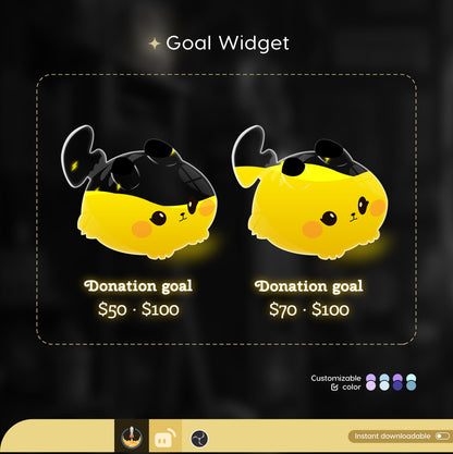 Pikachu Goal Pokemon Liquid Filling Goal Widget is fully customisable for Twitch Streamlabs, TikTok Studio, and Stream-elements