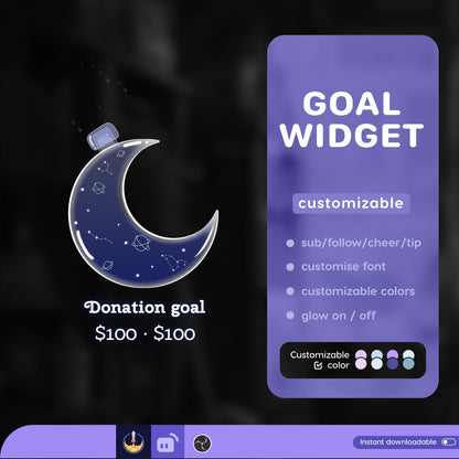 Starry Moon Stream Goal Widget: Customizable Twitch Overlay
