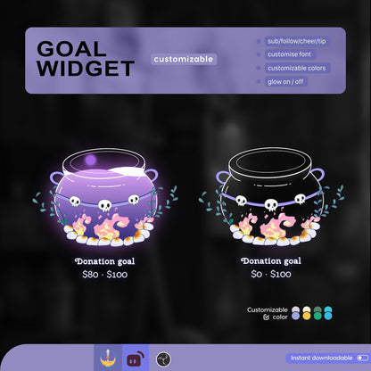 Spooky Cauldron Goal Widget: Customizable Stream Overlay (Digital Download)