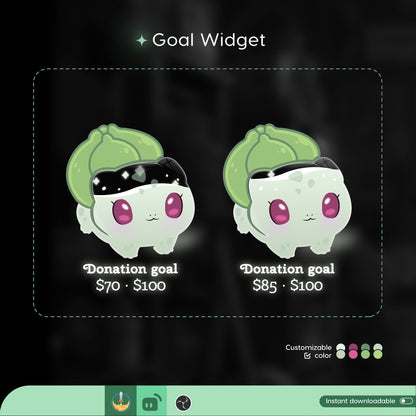 Cute Bulbasaur Pok-é-mon Liquid Filling Goal Widget is fully customisable for Twitch Streamlabs, TikTok Studio, and Stream-elements