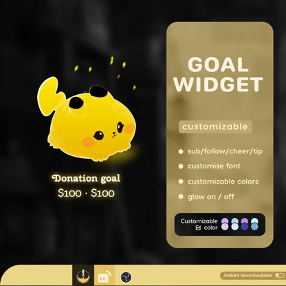 Pikachu Goal Pokemon Liquid Filling Goal Widget is fully customisable for Twitch Streamlabs, TikTok Studio, and Stream-elements