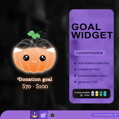 Cute Pumpkin Liquid Filling Goal Widget is fully customisable for Twitch Streamlabs, TikTok Studio, and Streamelements.