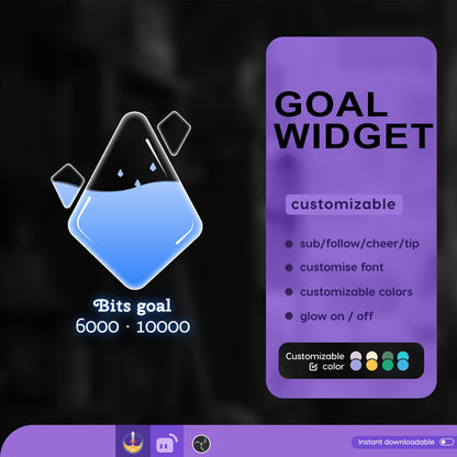 Twitch Liquid Combo Goal Bar Widget - Vtuber Asset - Alerts Streamlabs, TikTok Studio, and StreamElements