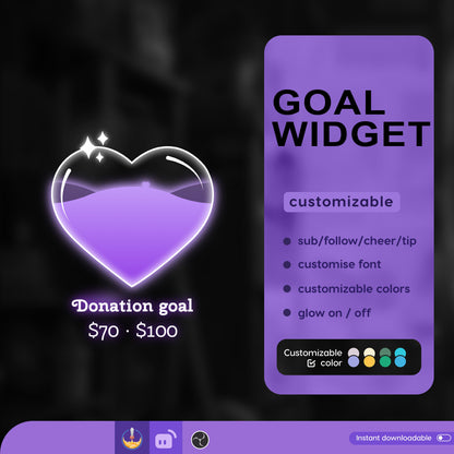 Twitch Liquid Combo Goal Bar Widget - Vtuber Asset - Alerts Streamlabs, TikTok Studio, and StreamElements