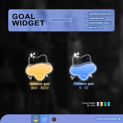 Twitch Liquid Goal Bar Widget - Vtuber Asset - Star Alerts Streamlabs, TikTok Studio, and StreamElements