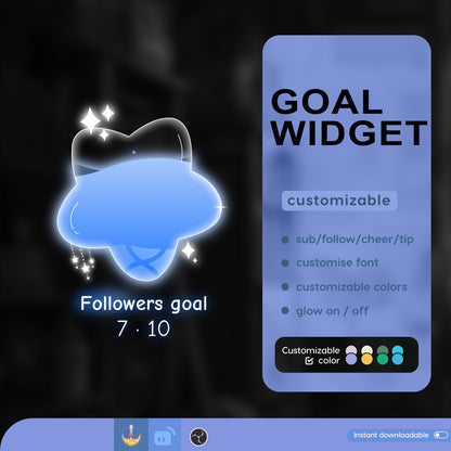 Twitch Liquid Goal Bar Widget - Vtuber Asset - Star Alerts Streamlabs, TikTok Studio, and StreamElements