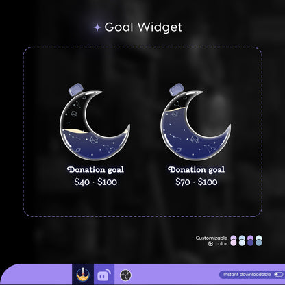 Starry Moon Stream Goal Widget: Customizable Twitch Overlay