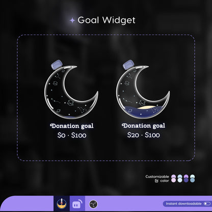 Starry Moon Stream Goal Widget: Customizable Twitch Overlay