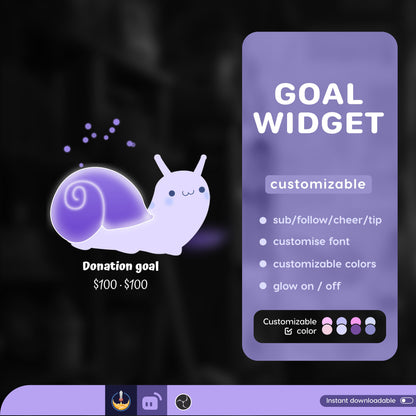 Snail Goal Widget | Cute Snail Liquid Filling Goal Widget is fully customisable for Twitch Streamlabs, TikTok Studio,  and Streamelements