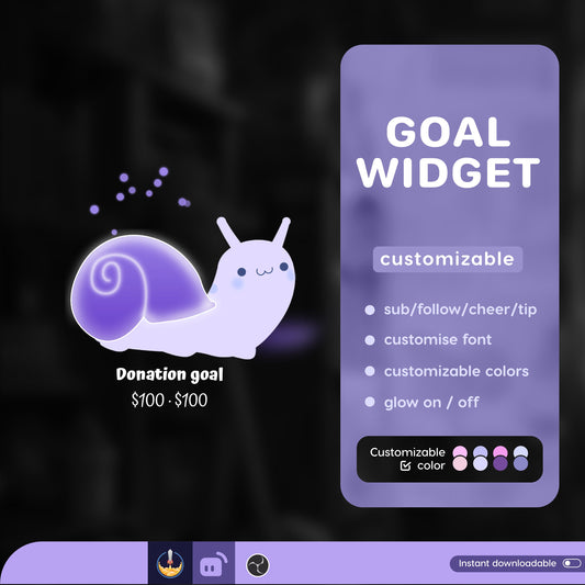 Snail Goal Widget | Cute Snail Liquid Filling Goal Widget is fully customisable for Twitch Streamlabs, TikTok Studio,  and Streamelements