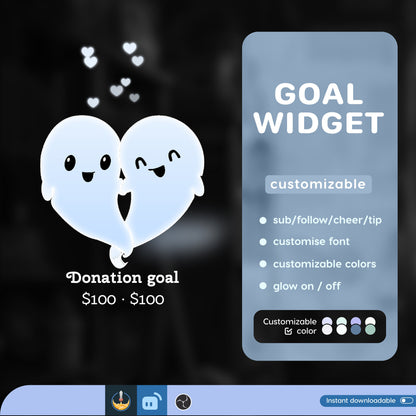 Cute Love Ghost Liquid Filling Goal Widget is fully customisable for Twitch Streamlabs, TikTok Studio, and Streamelements