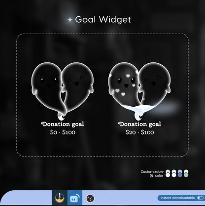 Cute Love Ghost Liquid Filling Goal Widget is fully customisable for Twitch Streamlabs, TikTok Studio, and Streamelements