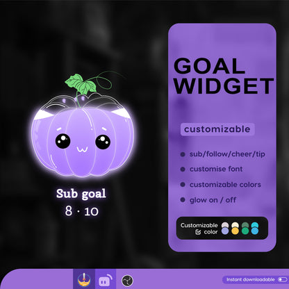 Cute Pumpkin Liquid Filling Goal Widget is fully customisable for Twitch Streamlabs, TikTok Studio, and Streamelements.