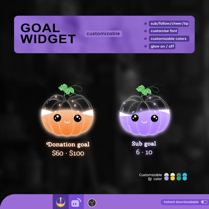 Cute Pumpkin Liquid Filling Goal Widget is fully customisable for Twitch Streamlabs, TikTok Studio, and Streamelements.