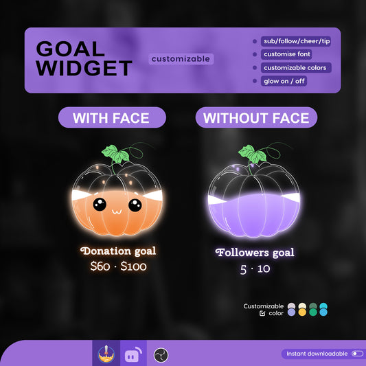 Cute Pumpkin Liquid Filling Goal Widget is fully customisable for Twitch Streamlabs, TikTok Studio, and Streamelements.
