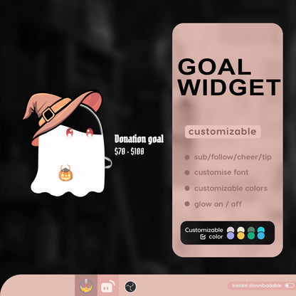 Cute Ghost Liquid Filling Goal Widget is fully customisable for Twitch Streamlabs, TikTok Studio, and Streamelements