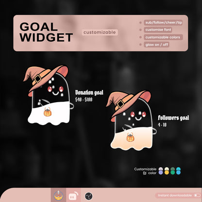 Cute Ghost Liquid Filling Goal Widget is fully customisable for Twitch Streamlabs, TikTok Studio, and Streamelements