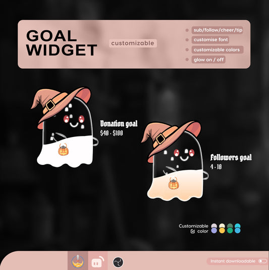 Cute Ghost Liquid Filling Goal Widget is fully customisable for Twitch Streamlabs, TikTok Studio, and Streamelements