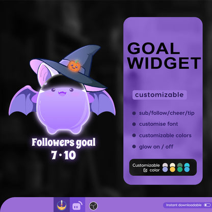 Cute Bat Liquid Filling Goal Widget is fully customisable for Twitch Streamlabs, TikTok Studio, and Streamelements