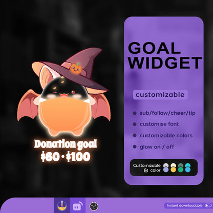 Cute Bat Liquid Filling Goal Widget is fully customisable for Twitch Streamlabs, TikTok Studio, and Streamelements