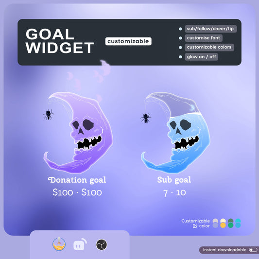 Spooky Skull Moon Ghost Liquid Filling Goal Widget is fully customisable for Twitch Streamlabs, TikTok Studio, and Streamelements