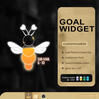 Cute Moth Goal Widget | Liquid Filling Goal Widget is fully customisable for Twitch Streamlabs, TikTok Studio,  and Streamelements