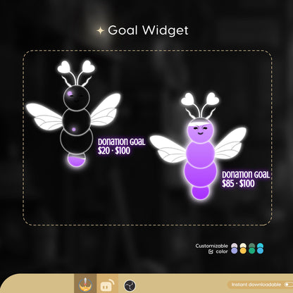 Cute Moth Goal Widget | Liquid Filling Goal Widget is fully customisable for Twitch Streamlabs, TikTok Studio,  and Streamelements