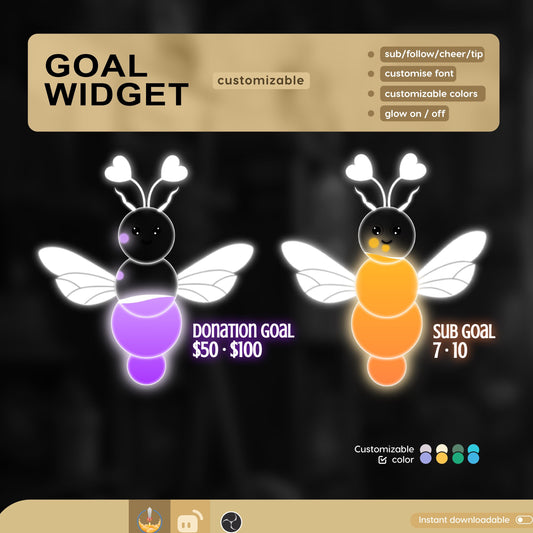 Cute Moth Goal Widget | Liquid Filling Goal Widget is fully customisable for Twitch Streamlabs, TikTok Studio,  and Streamelements