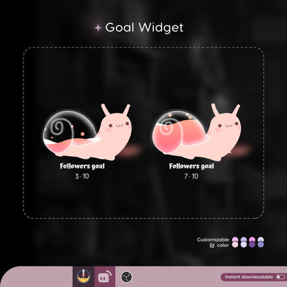 Snail Goal Widget | Cute Snail Liquid Filling Goal Widget is fully customisable for Twitch Streamlabs, TikTok Studio,  and Streamelements