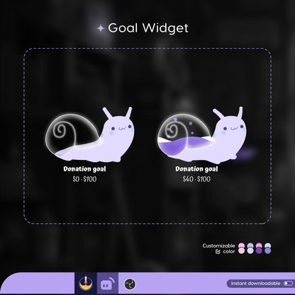 Snail Goal Widget | Cute Snail Liquid Filling Goal Widget is fully customisable for Twitch Streamlabs, TikTok Studio,  and Streamelements