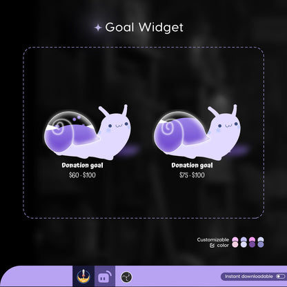 Snail Goal Widget | Cute Snail Liquid Filling Goal Widget is fully customisable for Twitch Streamlabs, TikTok Studio,  and Streamelements