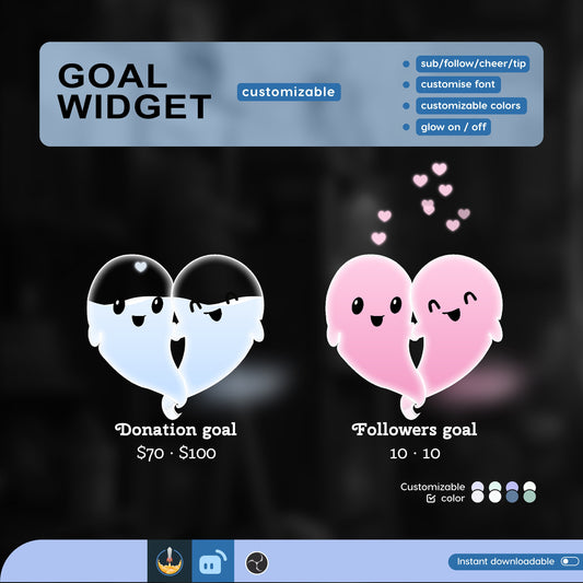 Cute Love Ghost Liquid Filling Goal Widget is fully customisable for Twitch Streamlabs, TikTok Studio, and Streamelements